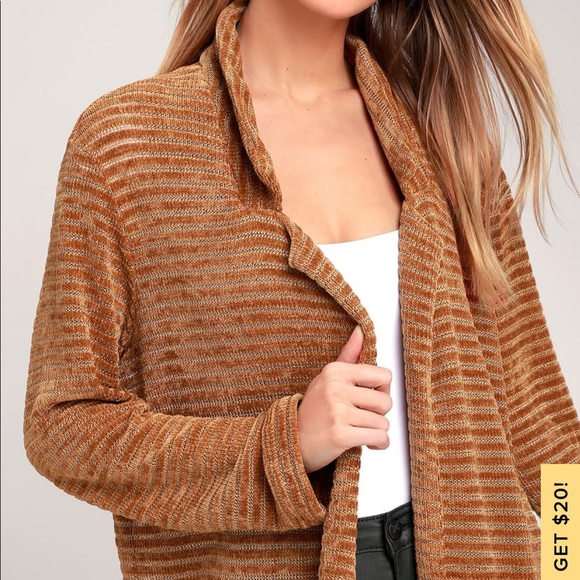 Lush Tressa Camel Chenille Striped Long Sweater - Picture 4 of 4